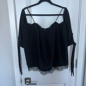 Blue Rain Black Off-Shoulder Blouse with Lace Hem